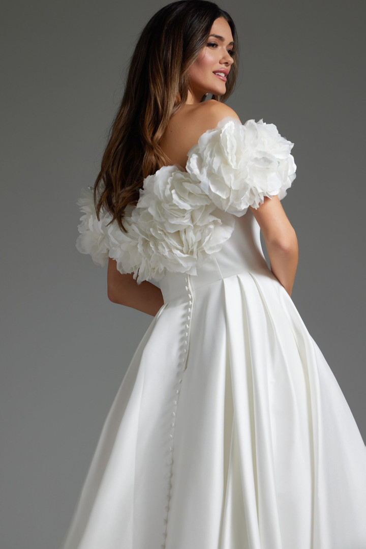 Jovani JB40795 Satin Off Shoulder V-Neck Wedding Dress