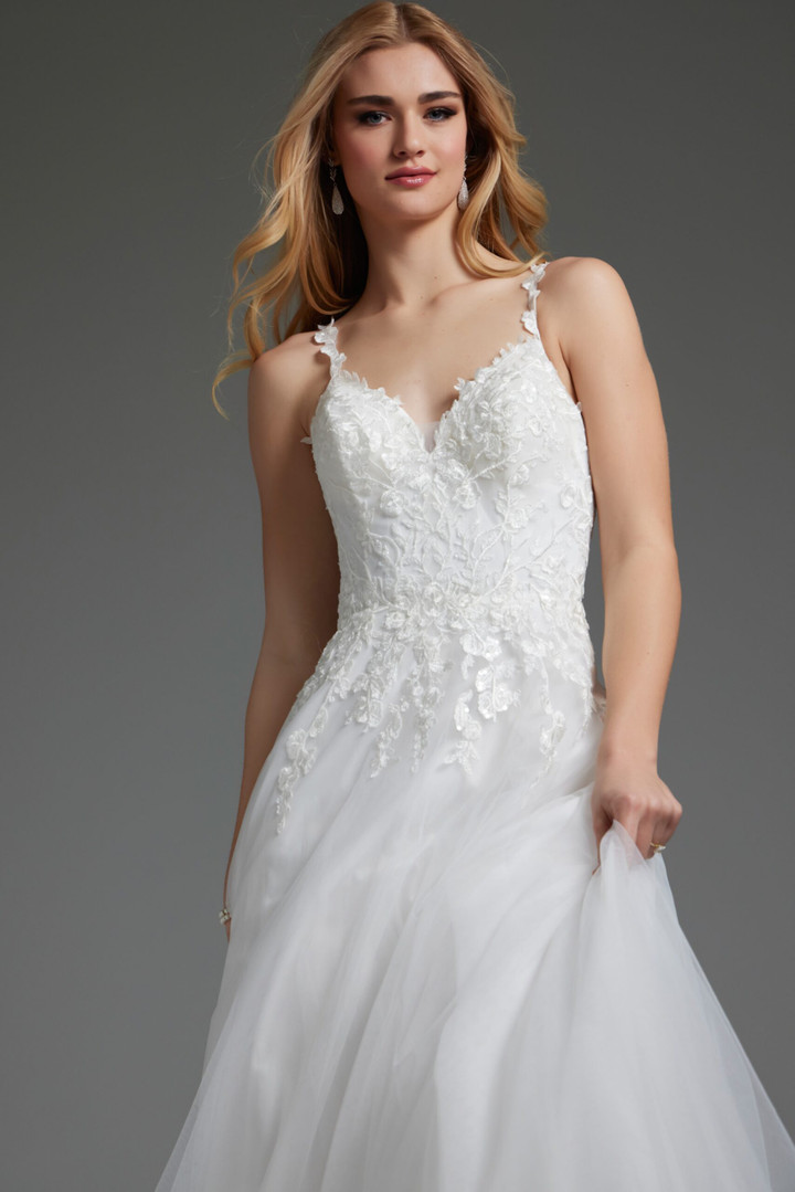 Jovani JB40513 Tulle Beaded V-Neck Sleeveless Bridal Gown