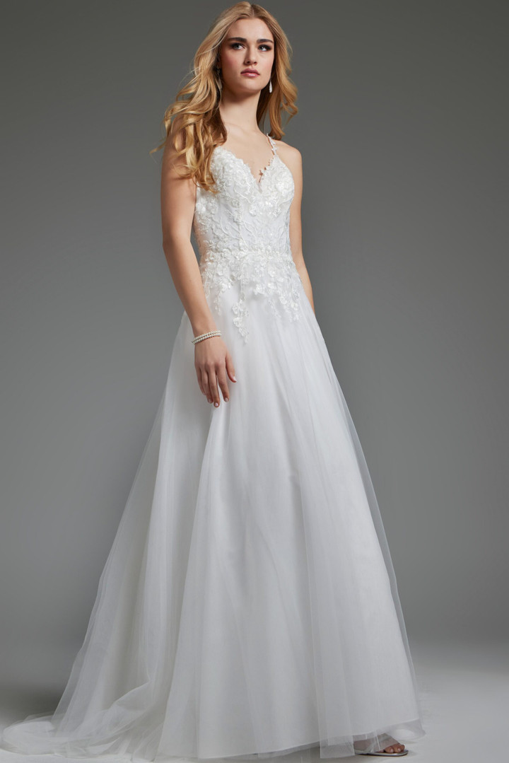 Jovani JB40513 Tulle Beaded V-Neck Sleeveless Bridal Gown