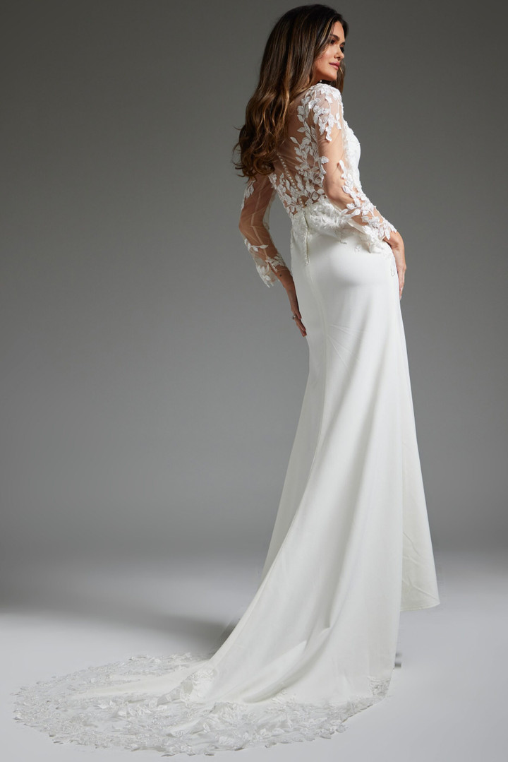 Jovani JB42297 Chiffon Crepe Beaded Long Sleeve Bridal Dress