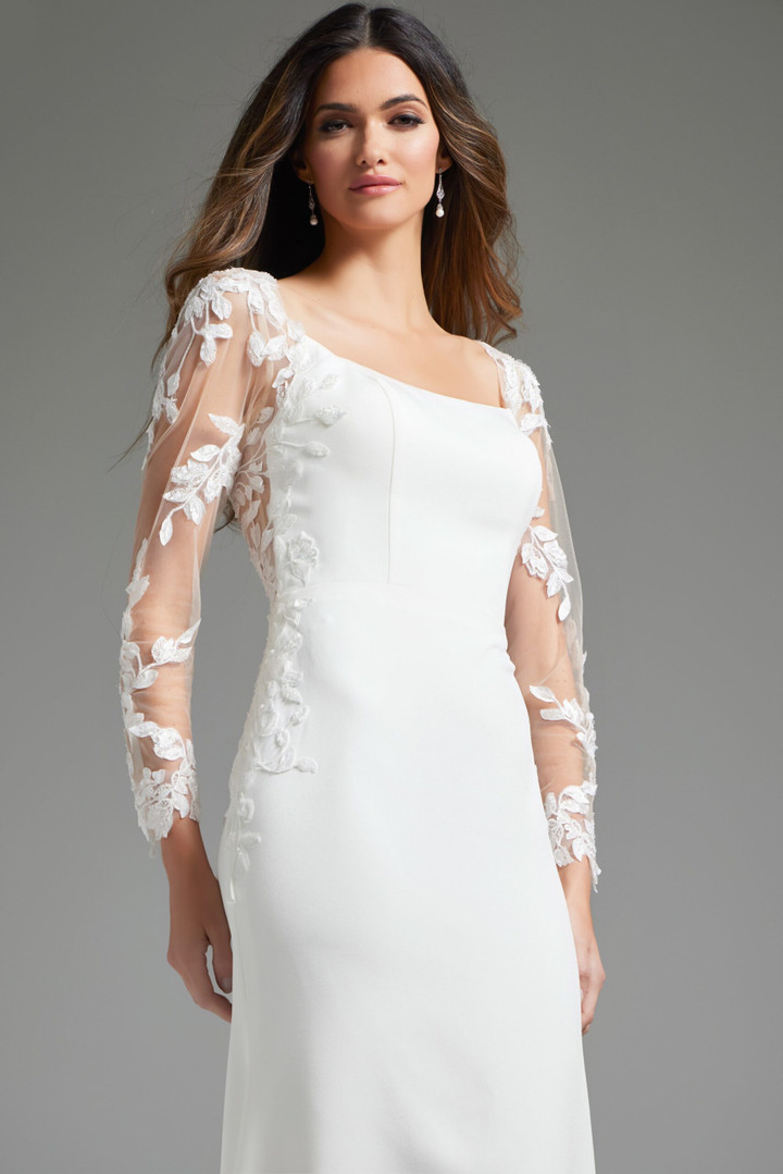 Jovani JB42297 Chiffon Crepe Beaded Long Sleeve Bridal Dress