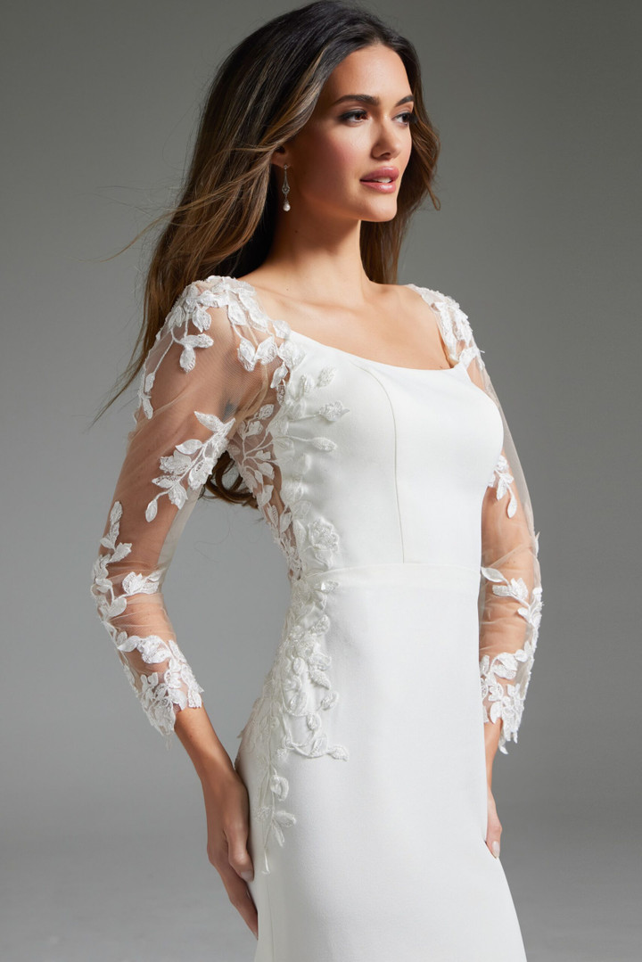 Jovani JB42297 Chiffon Crepe Beaded Long Sleeve Bridal Dress