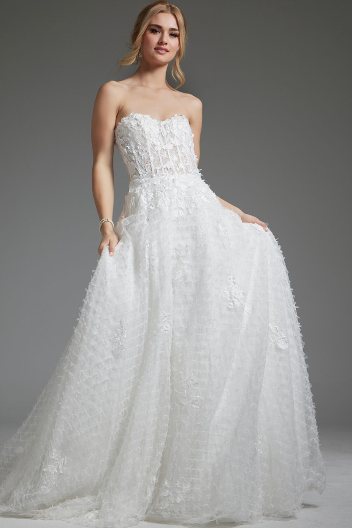 Jovani JB07165 Organza Embellished Strapless Wedding Gown