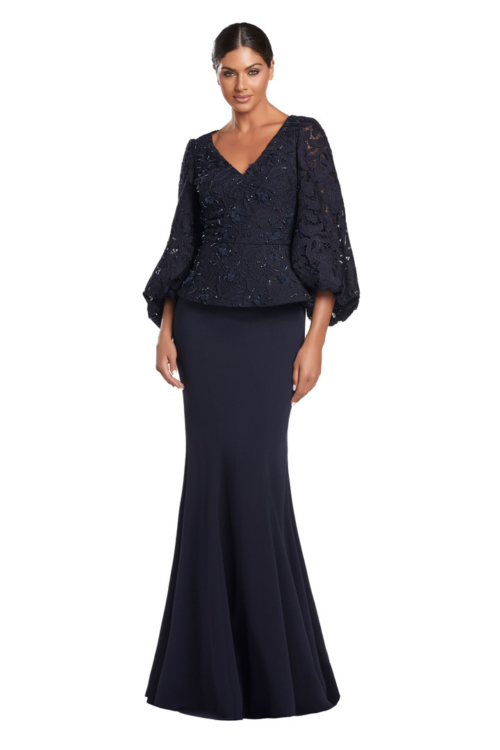 Alexander by Daymor 2042-44 Long Puff Sleeve Evening Dress