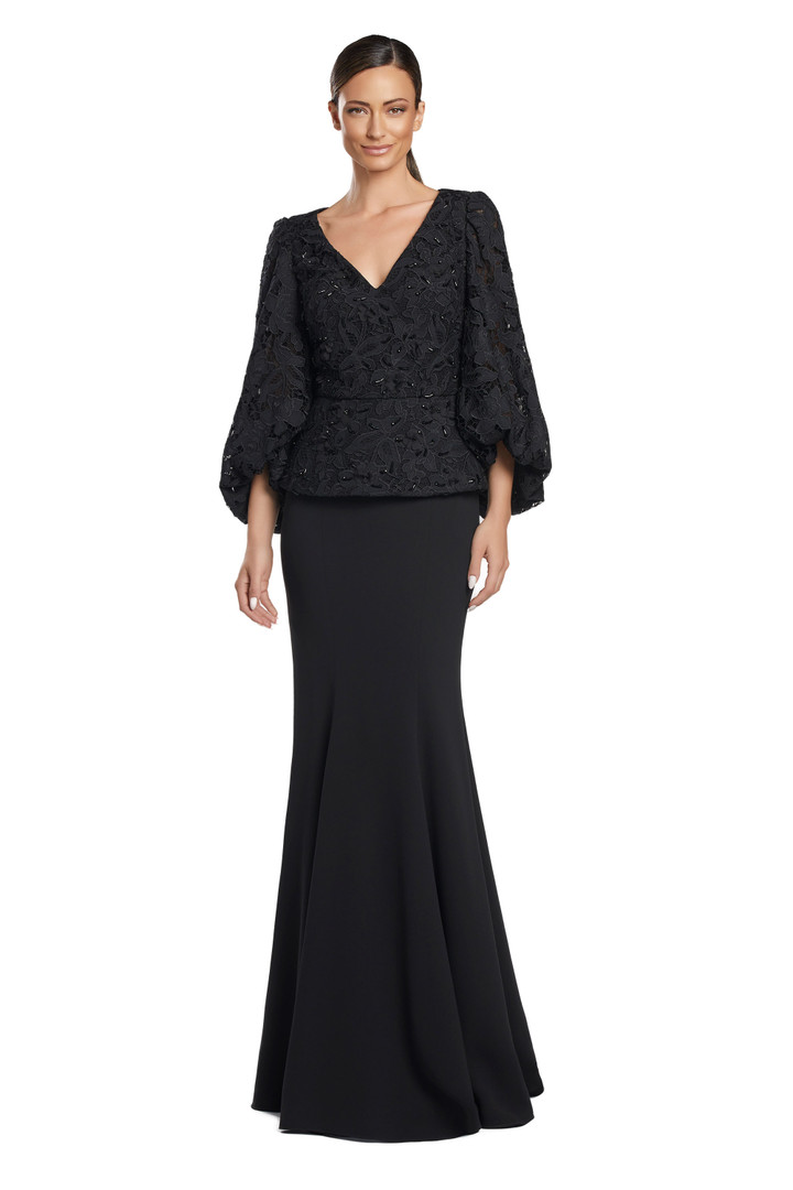 Alexander by Daymor 2042-44 Long Puff Sleeve Evening Dress