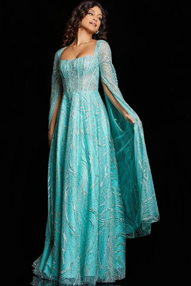 Jovani 25811 Illusion Bodice Straight Neck A-line Dress