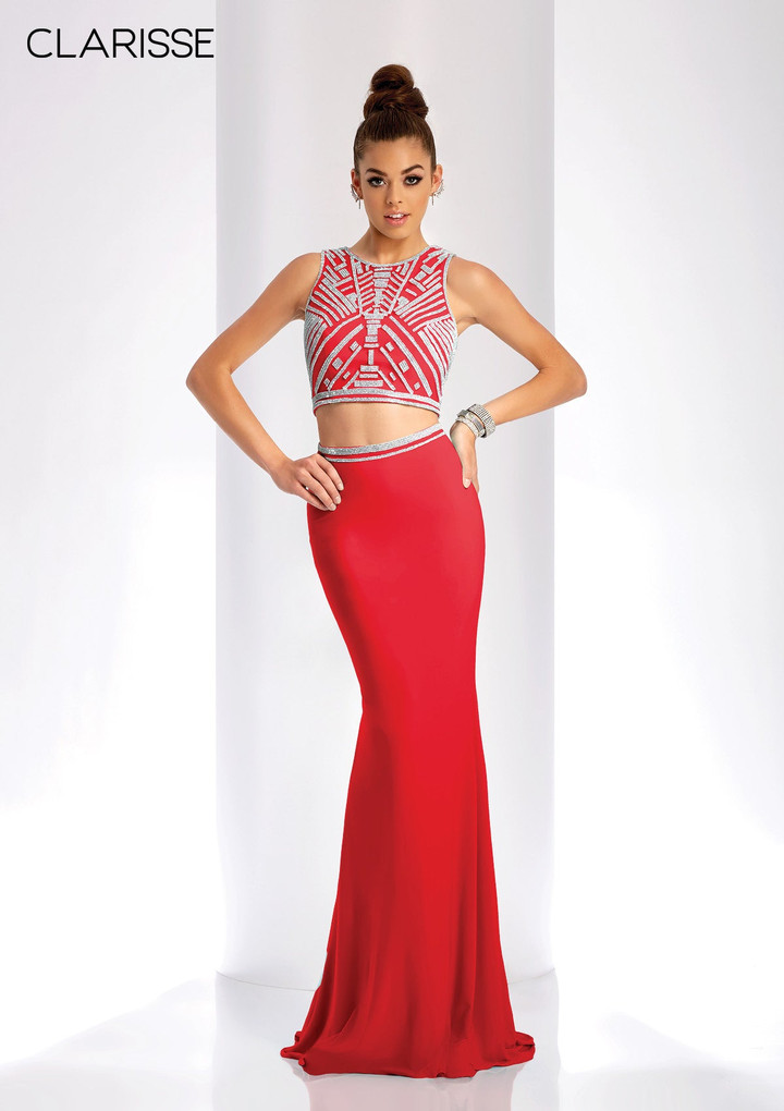 Clarisse 3438 Sparkling Trim Two Piece Knit Dress