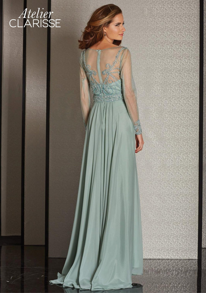 Clarisse M6215 Chiffon Beaded Illusion Long Sleeves Dress