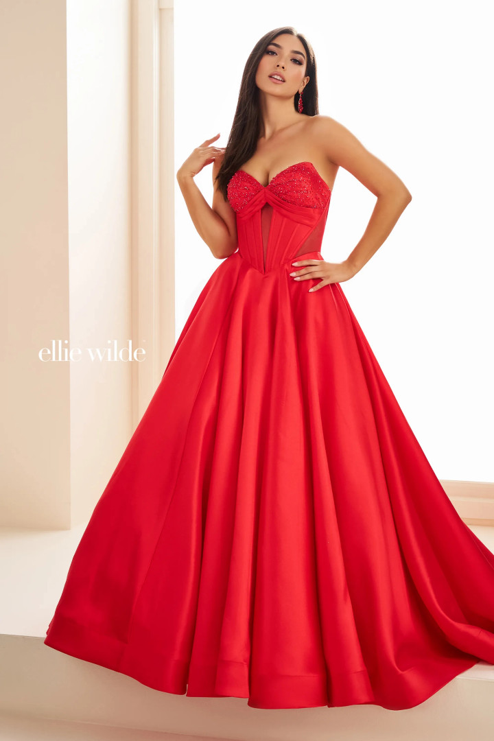 Ellie Wilde by Mon Cheri EW36025 Satin Strapless Long Dress