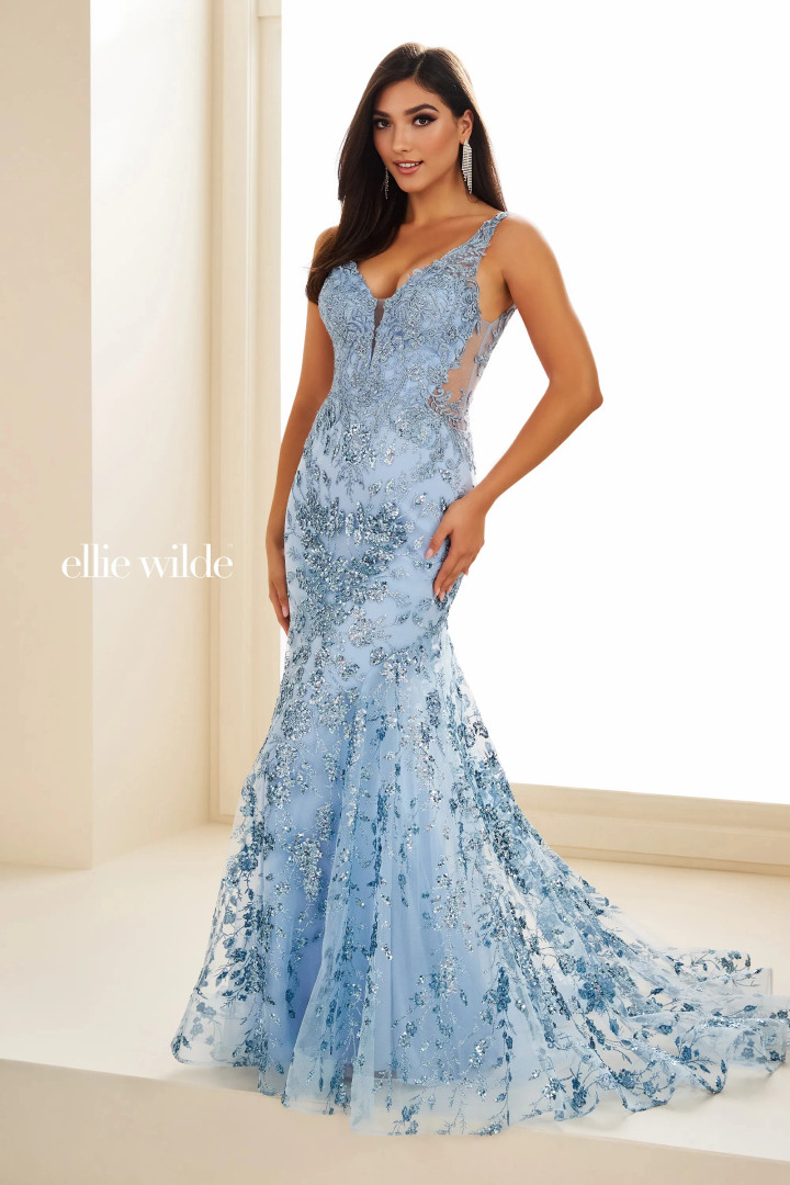 Ellie Wilde by Mon Cheri EW36074 Sequin Lace Applique Dress
