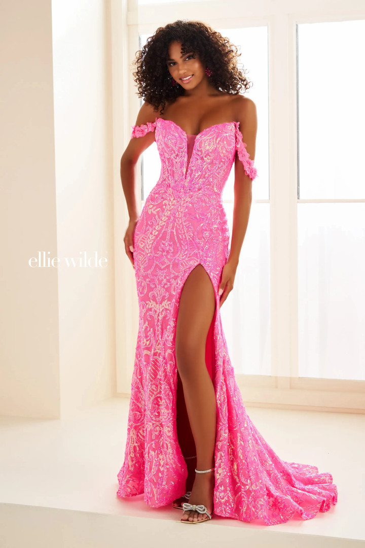 Ellie Wilde by Mon Cheri EW36087 Embroidered Mesh Long Dress