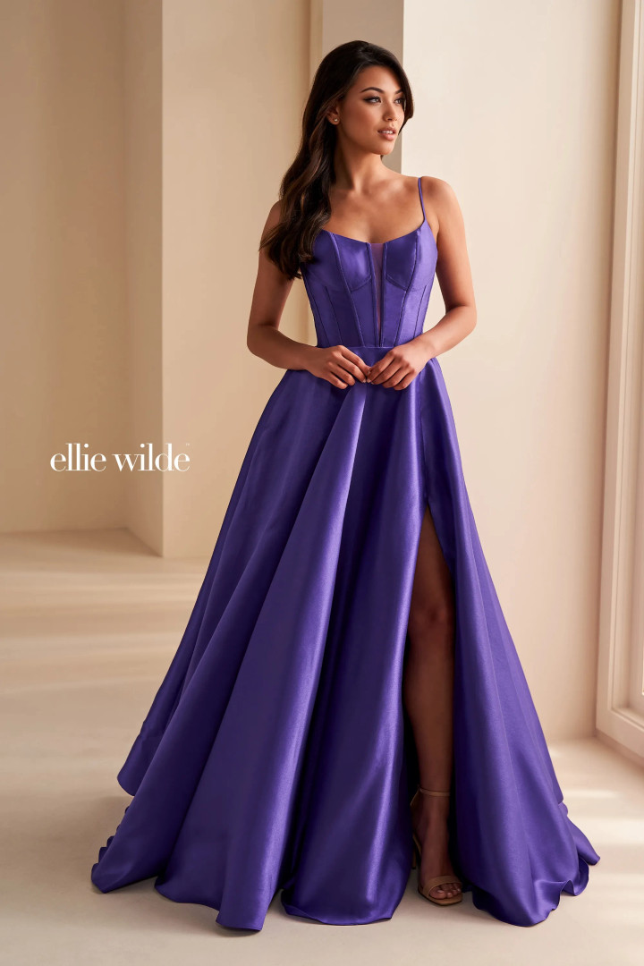 Ellie Wilde by Mon Cheri EW36224 Brushed Satin V-Neck Dress