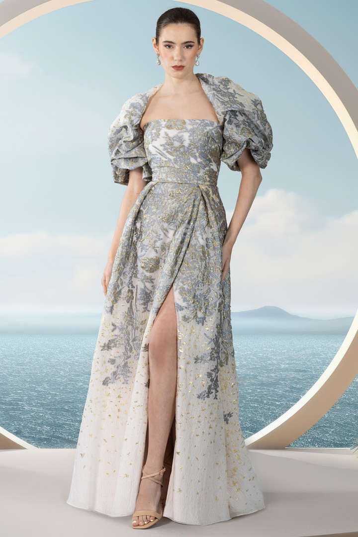 Janique 351018 Straight Neck Off Shoulder Evening Dress