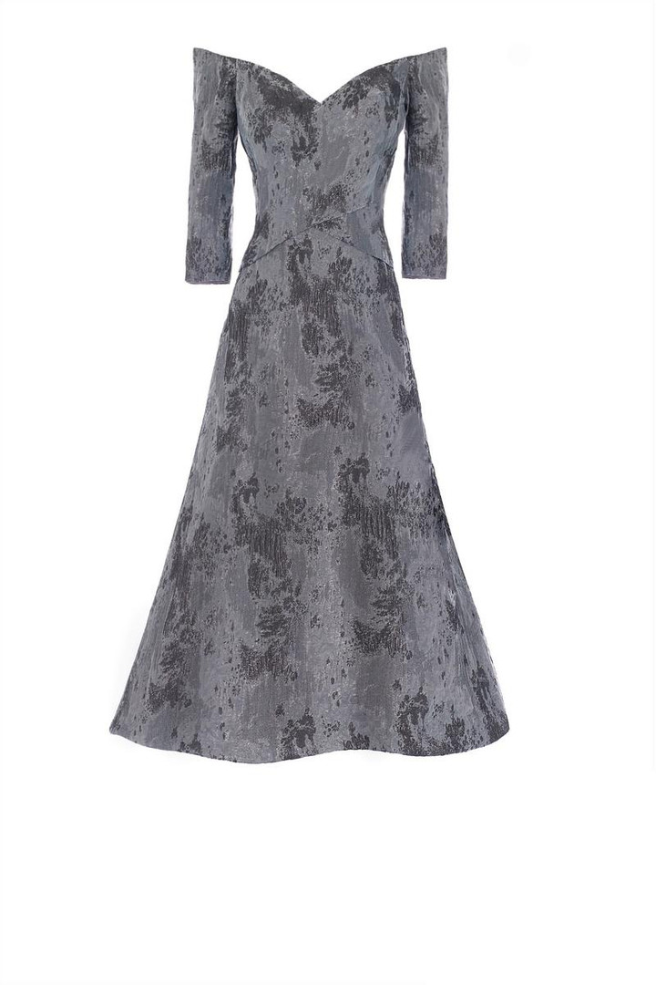 Janique 7621 Quarter-length Sleeves A-line Tea Length Dress