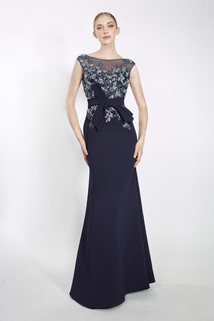 Janique 2301 Glitters Peplum Short Sleeve Sheath Long Gown