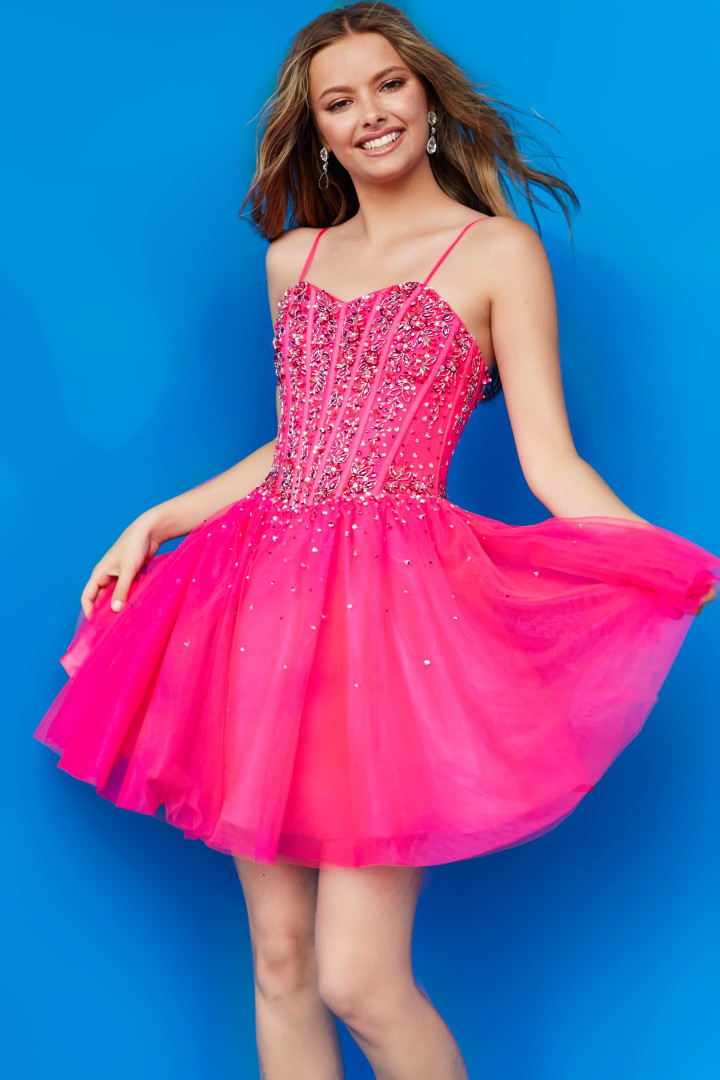 Jovani K59903 Lace Sheer Sequin Embellished Short Kids Dress