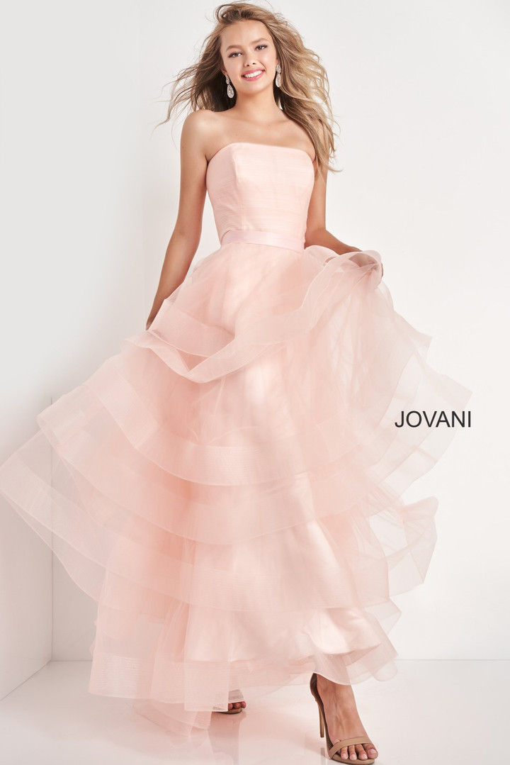 Jovani K02442 Ruffles Strapless Straight Neck Girls Dress