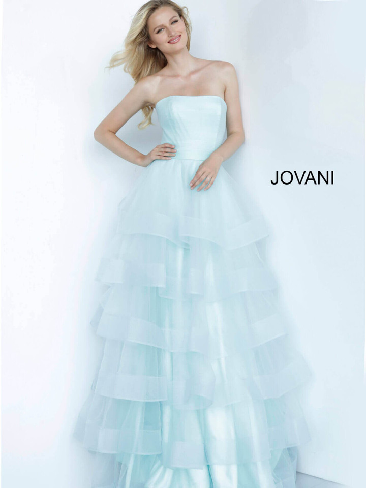 Jovani K02442 Ruffles Strapless Straight Neck Girls Dress