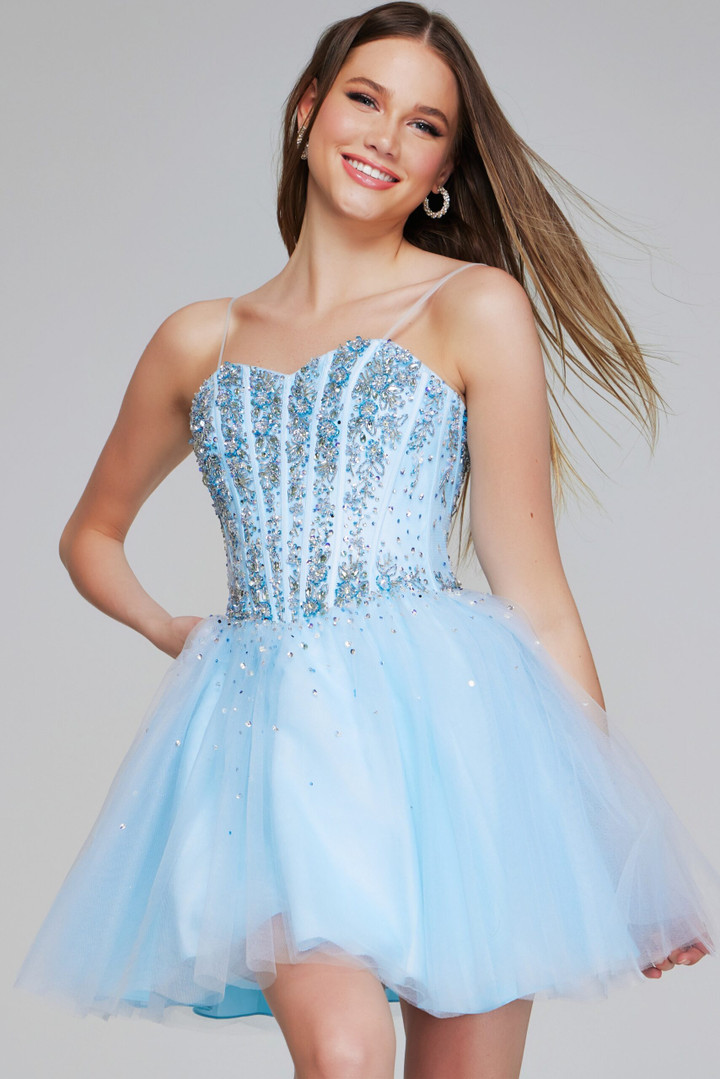 Jovani K62533 Tulle Beaded Sweetheart Neck Short Dress