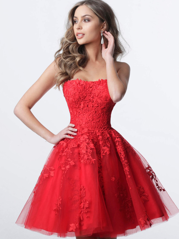 Jovani K1830 Tulle Strapless Sleeveless A-line Short Dress