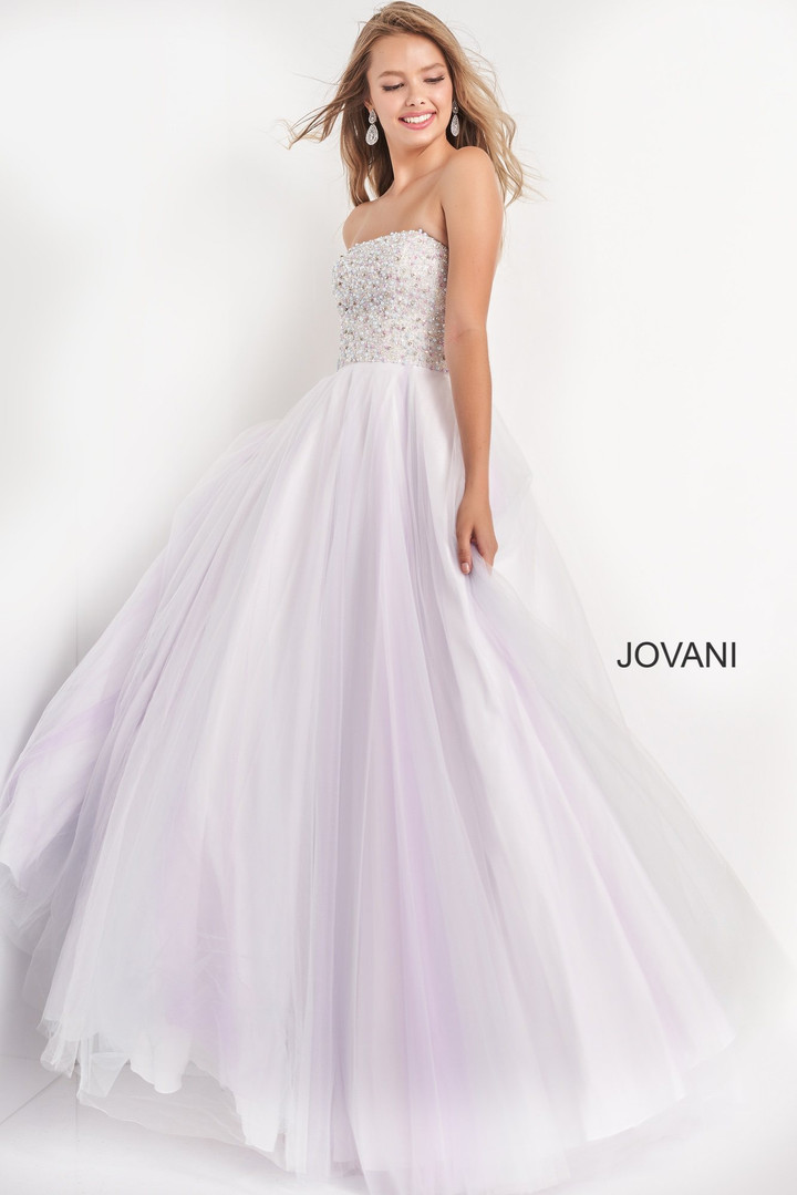 Jovani K02229 Tulle Beaded Bodice Strapless Long Ballgown