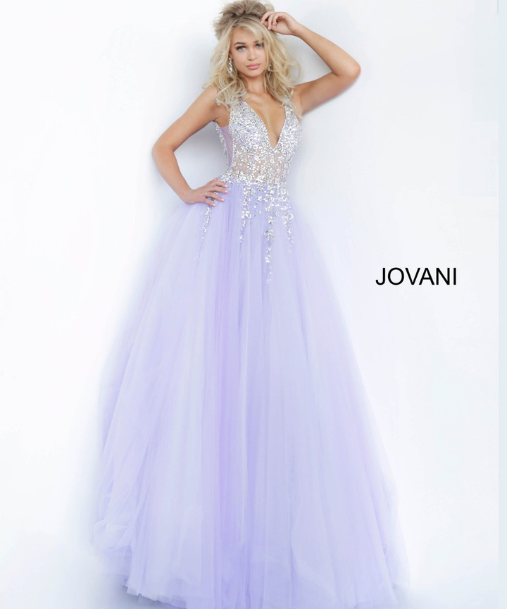 Jovani 65379 Crystal Embellished Bodice V-Neck Ballgown