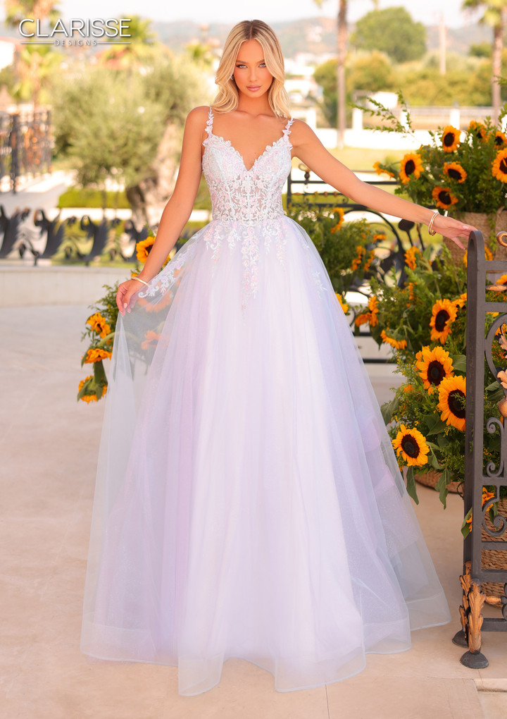 Clarisse 811152 Floral Sleeveless V-neck Corset Ballgown