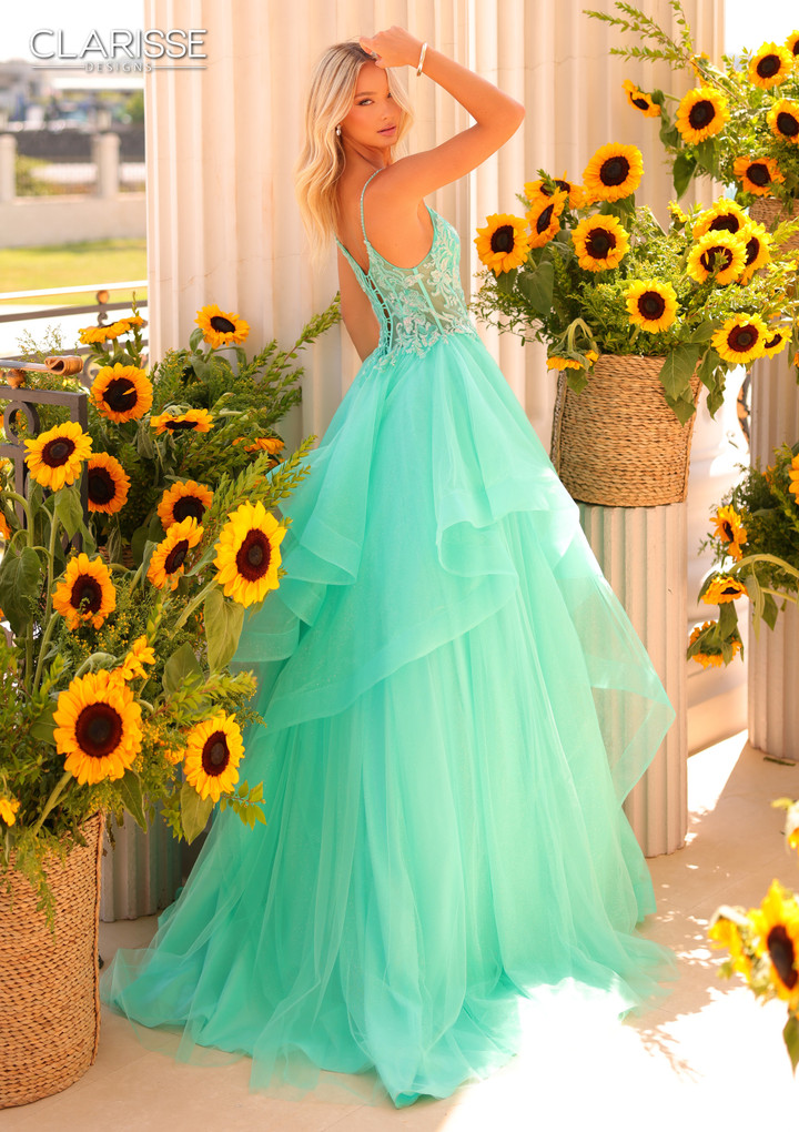 Clarisse 811230 Ruffle Sheer Glitter Sleeveless Corset Dress