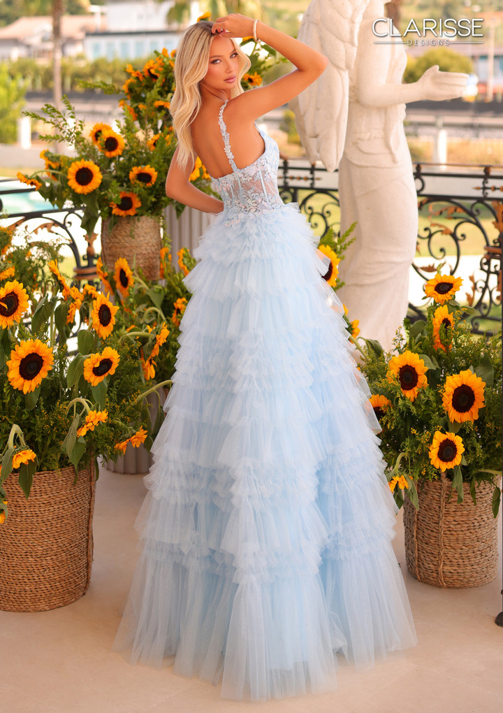 Clarisse 811193 Ruffle Floral Lace Top Sleeveless Long Dress