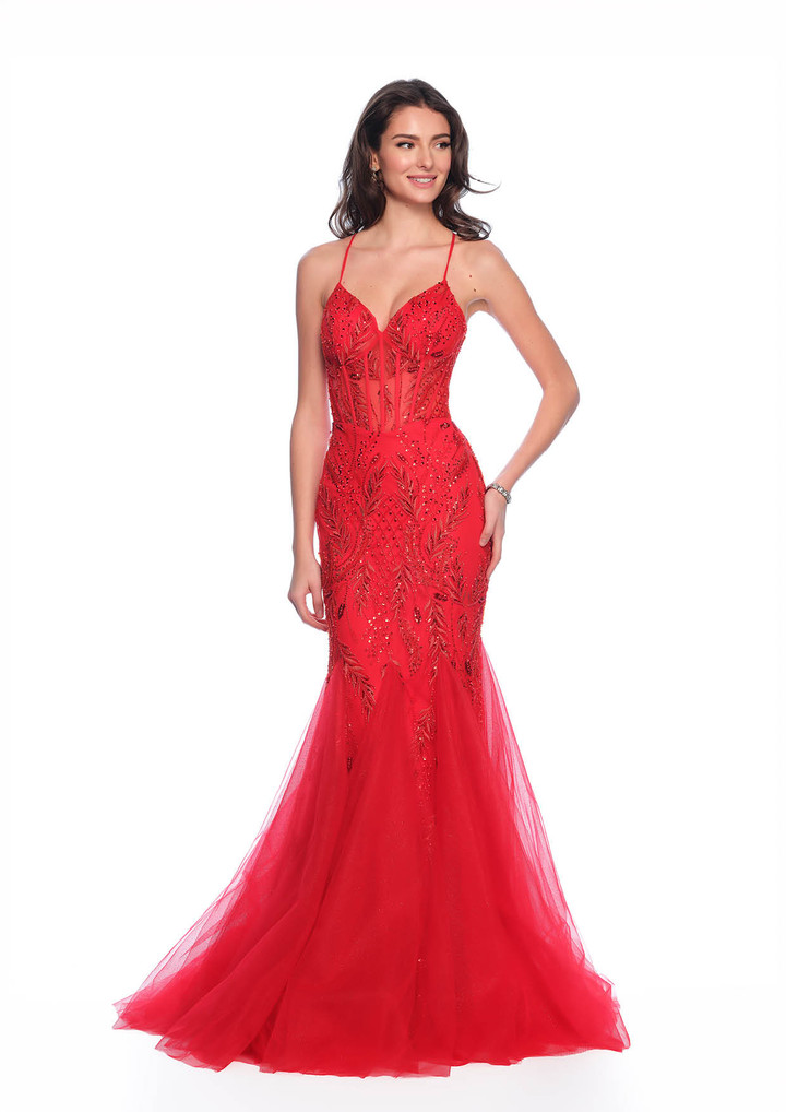 Dave and Johnny 11837 Spaghetti Straps V-neck Fitted Dress