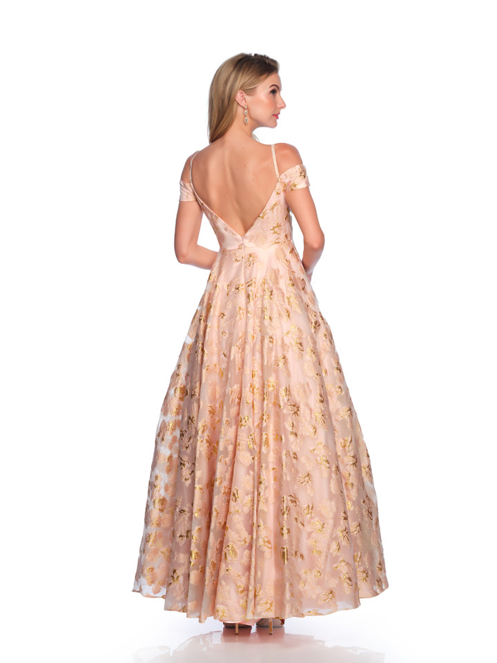 Dave & Johnny 12026 Off Shoulder Sleeve V-neck Long Dress