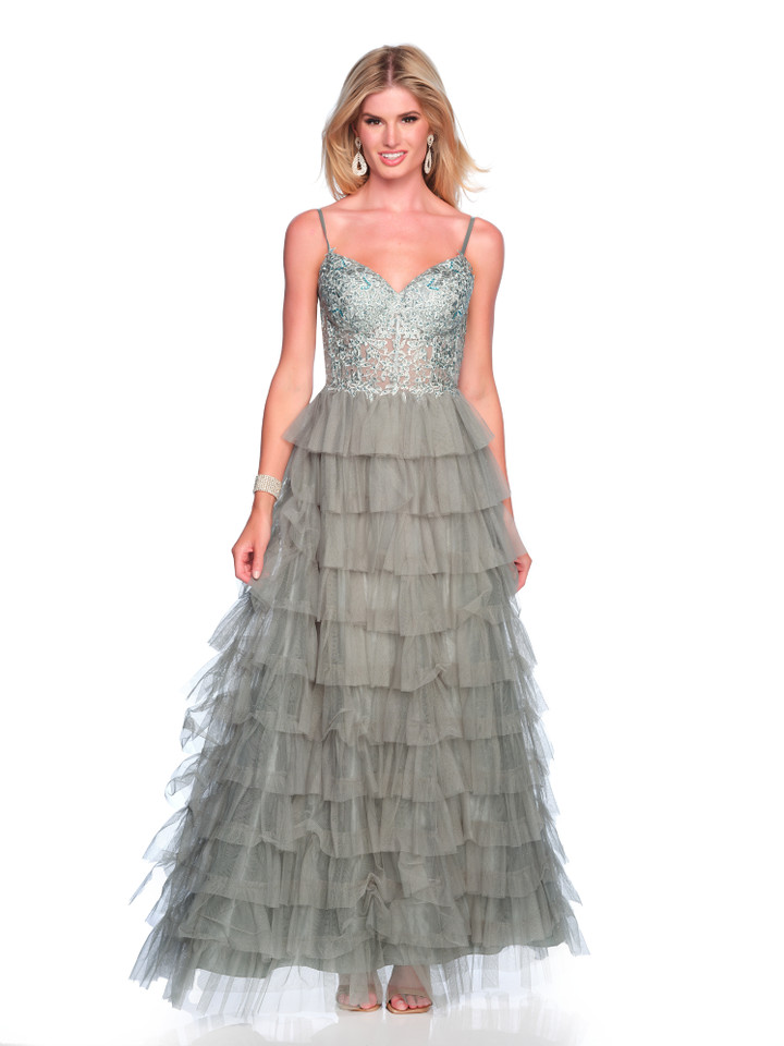 Dave and Johnny 12053 Wide V-Neck Sleeveless Ruffles Dress