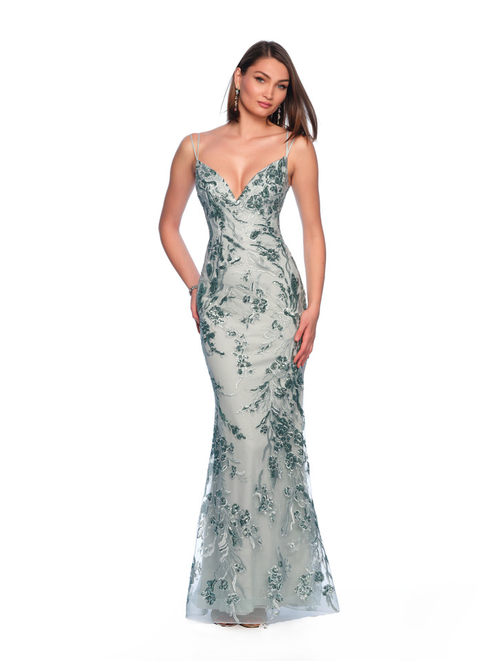 Dave and Johnny 12089 Double Spaghetti Straps V-neck Dress