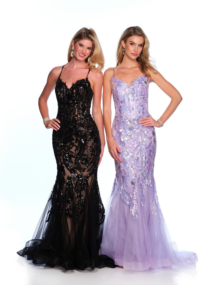 Dave and Johnny 12143 Sequins Spaghetti Straps V-neck Dress