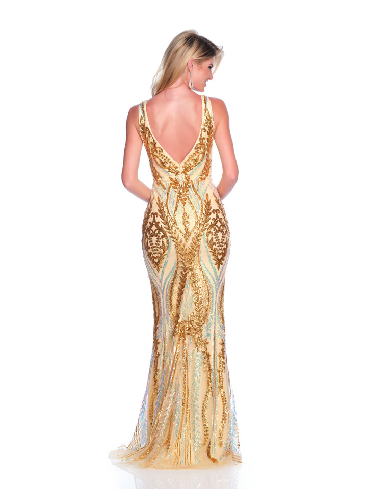 Dave and Johnny 12135 Sequins Illusion Neck Sleeveless Dress