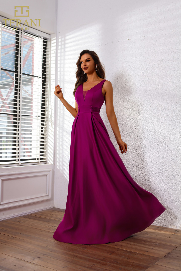 Terani Couture 251P4113 Satin V-Neck Sleeveless Ballgown