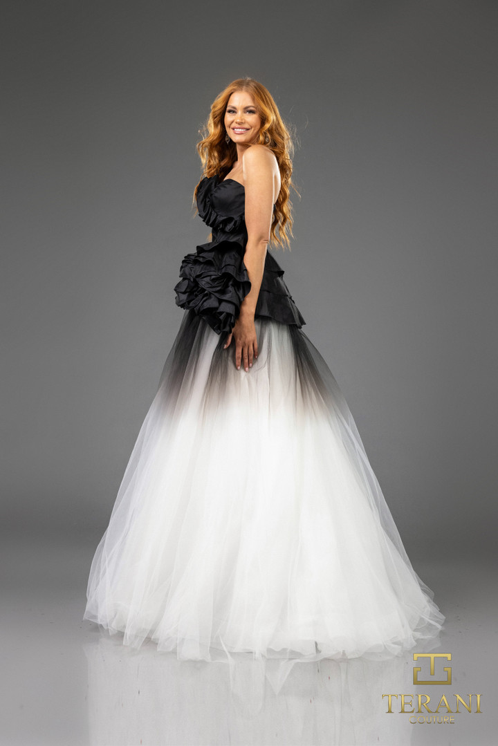 Terani Couture 251P4270 Tulle Asymmetric Strapless Dress