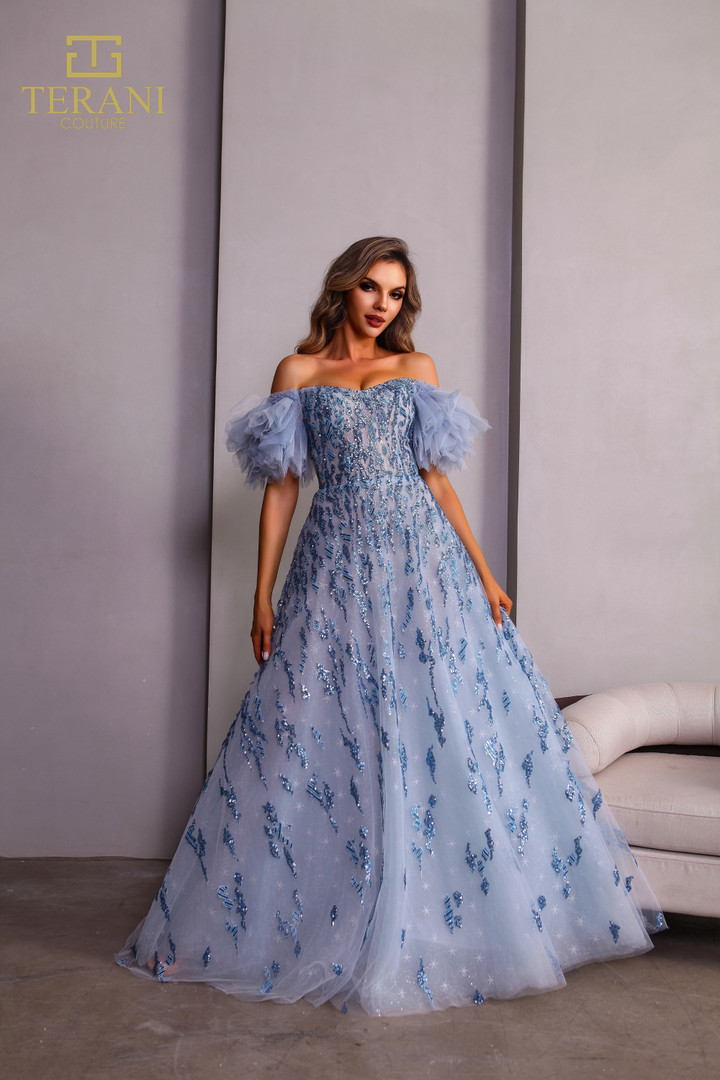 Terani Couture 251P4500 Tulle Off-Shoulder Straps Ballgown