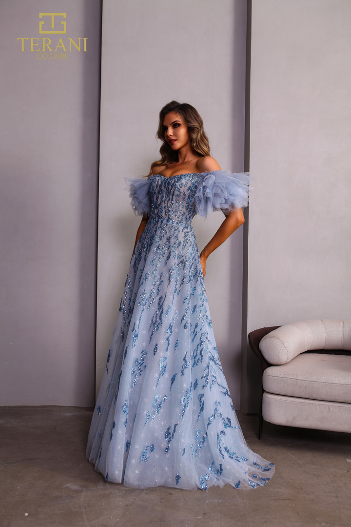 Terani Couture 251P4500 Tulle Off-Shoulder Straps Ballgown
