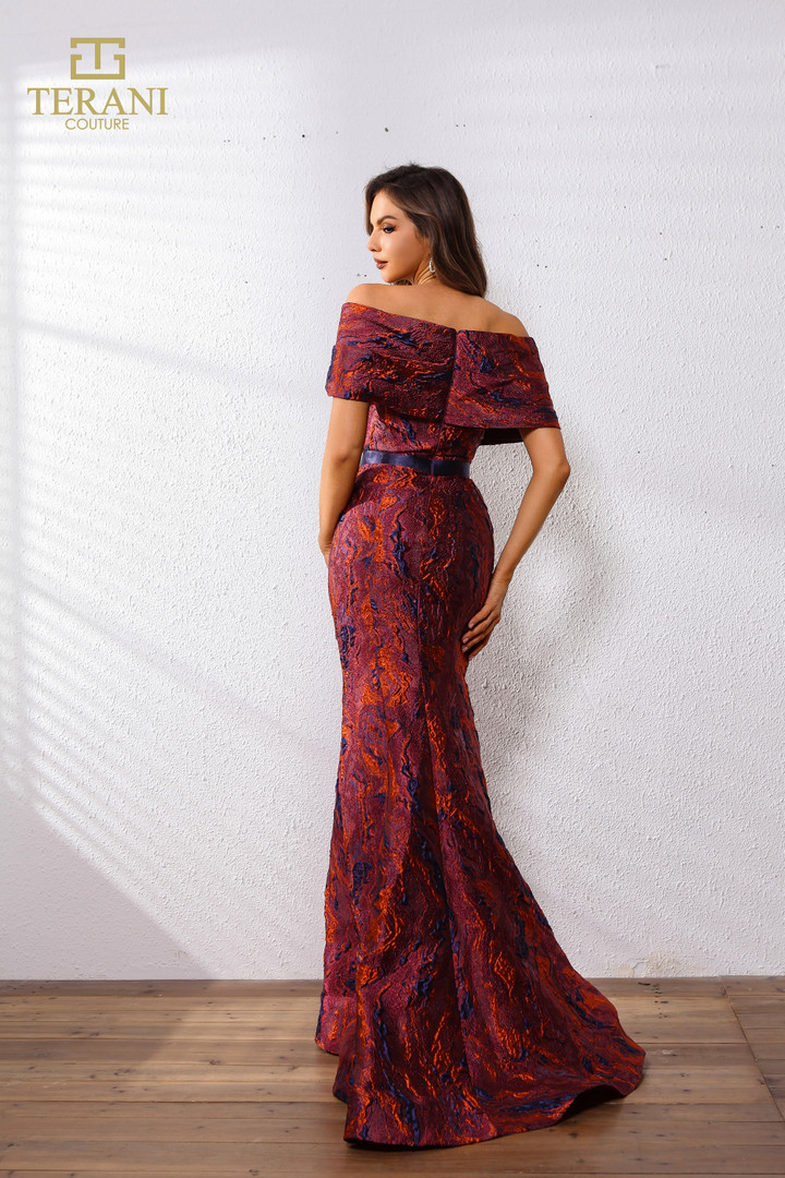 Terani Couture 251E4253 Lava Jacquard Off-shoulder Dress