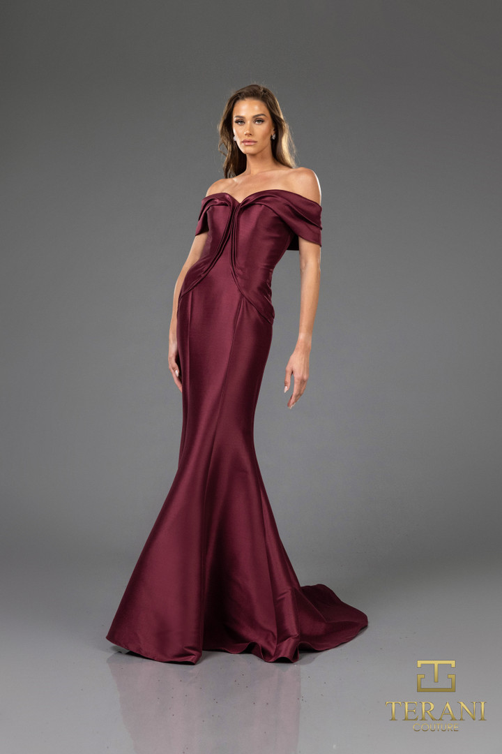 Terani Couture 251E4565 Mikado Off-Shoulder Trumpet Dress