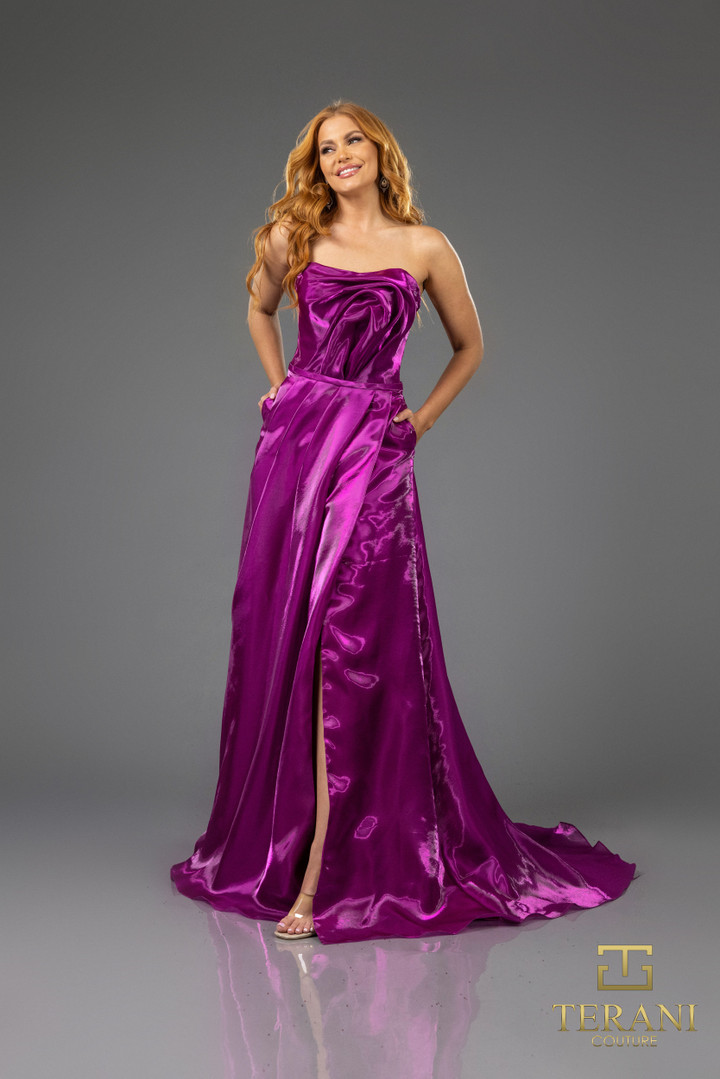 Terani Couture 251E4637 Long Organza Strapless Evening Dress