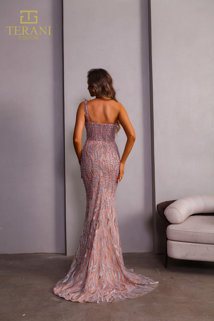 Terani Couture 251GL4315 Asymmetric Neck Long Pageant Dress