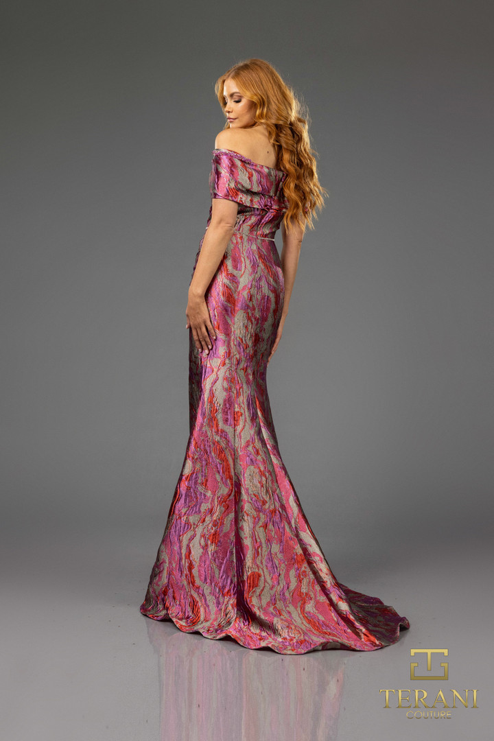 Terani Couture 251M4434 Lava Jacquard Off Shoulder Dress