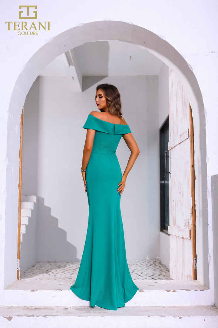 Terani Couture 251M4444 Stretch Crepe Off Shoulder Dress