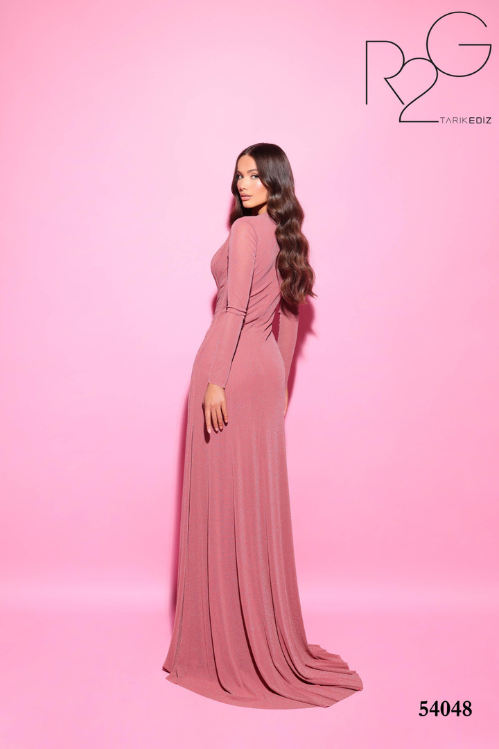 Tarik Ediz 54048 Jersey Long Sleeves Round Neck Long Dress