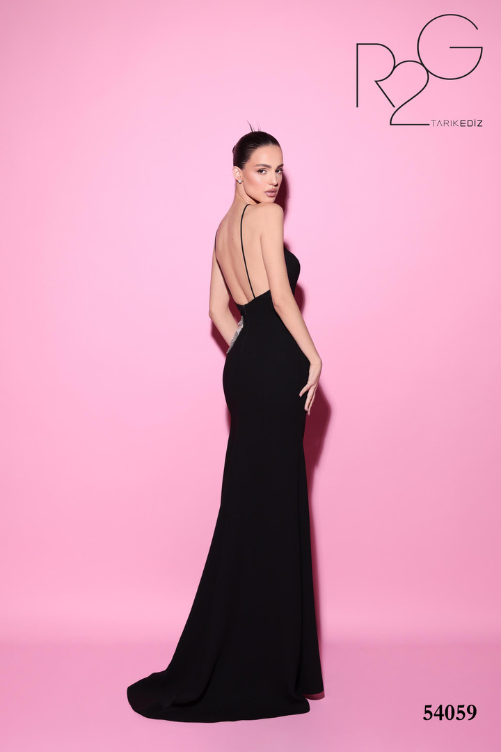 Tarik Ediz 54059 Crepe Halter Neckline Sleeveless Dress