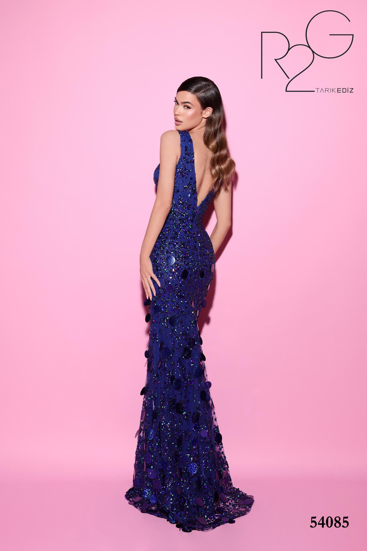 Tarik Ediz 54085 Sequin Plunging V-Neck Sleeveless Dress
