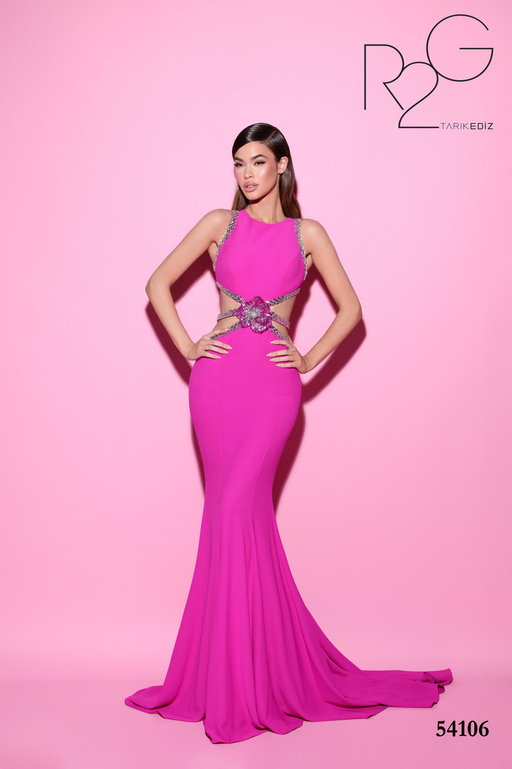 Tarik Ediz 54106 Crepe Round Neck Sleeveless Fitted Dress
