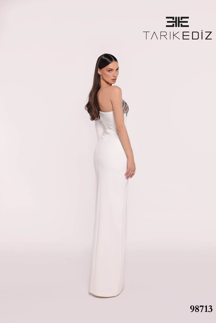 Tarik Ediz 98713 Crepe Asymmetric Neck Dropped Sleeves Dress